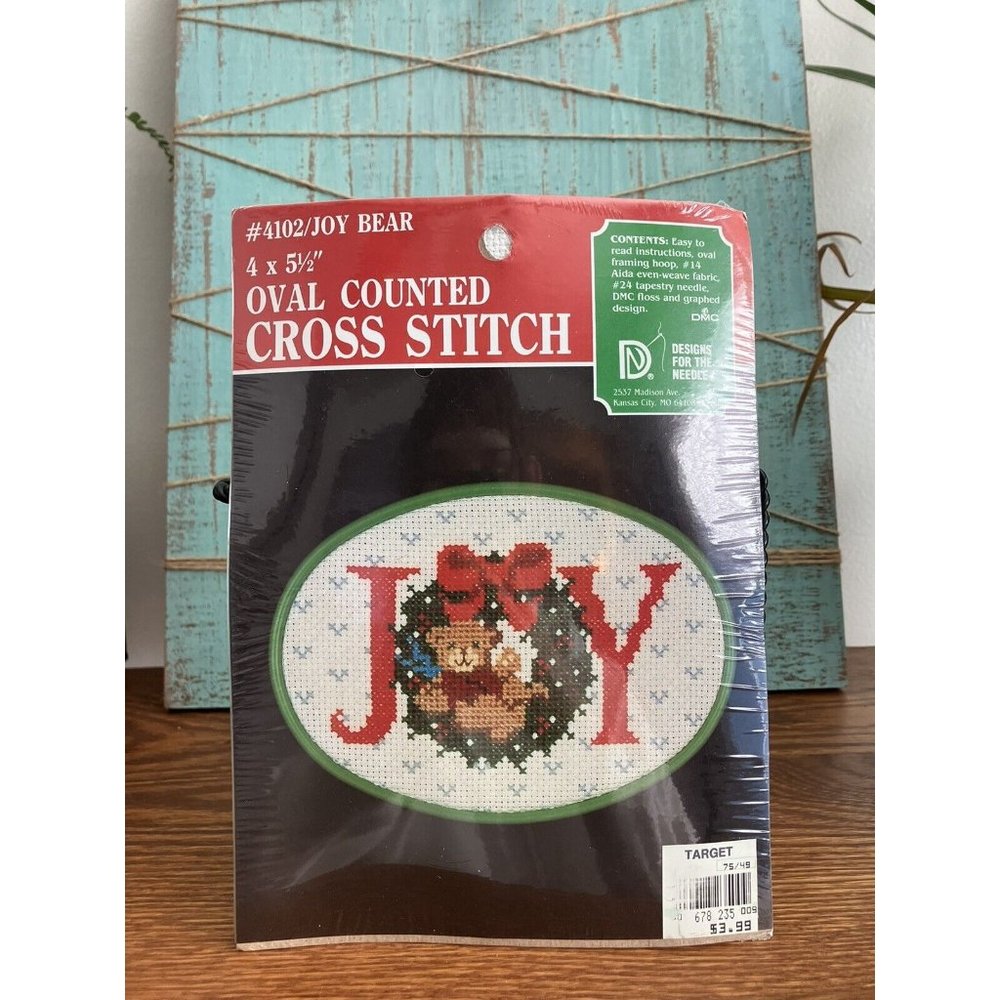 Joy Bear Cross Stitch Kit Designs for the Needle 4" x 5.5" Oval Christmas